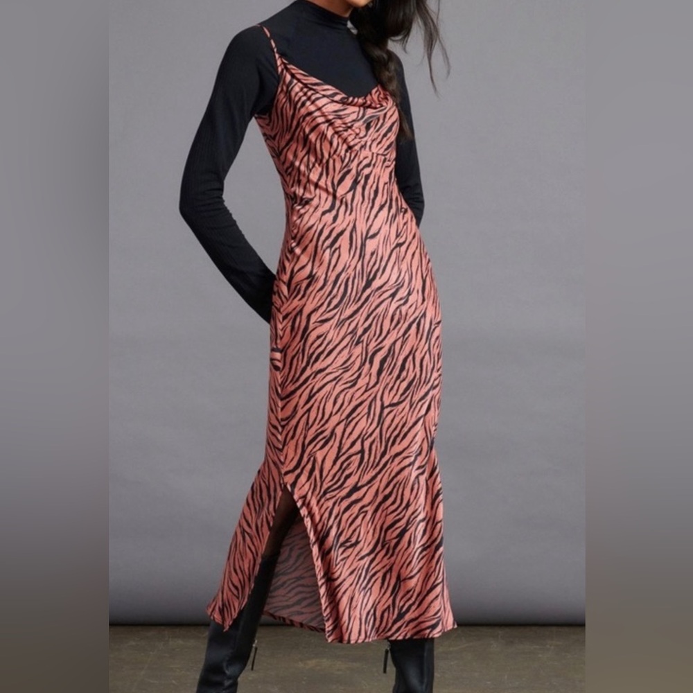 Anthropologie Elyse Printed Bias Slip Dress, size small; animal, zebra, stripe